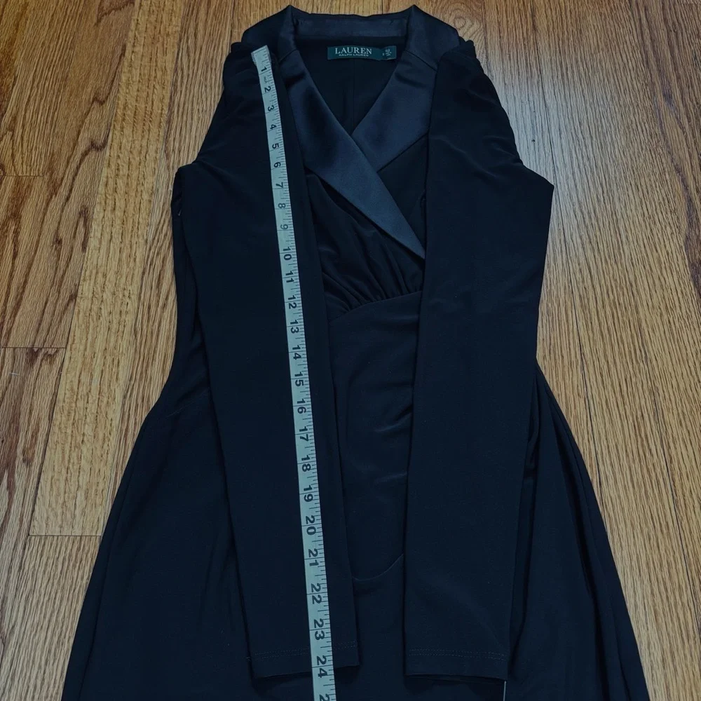 NWT Lauren Ralph Lauren  black long sleeve silk tuxedo formal prom blazer dress